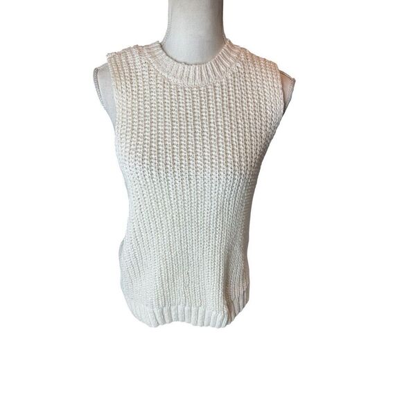 Abercrombie & Fitch Ivory Open Cable Knit Sweater Vest Tunic Y2K Sz Med - Picture 1 of 5